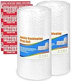 Pobuu Luftpolsterfolie, 30 cm x 22m insgesamt, 20 Aufkleber für zerbrechliche Gegenstände enthalten, Noppenfolie Polstermaterial für Umzug und V