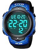 Uhren Herren,CIVO Digital Militär Uhr Herren Sport Outdoor 50M Wasserdicht Große Armbanduhr Herren Mit LED-Hintergrundbeleuchtung Stoßfest/Stoppuhr/Wecker/Datu(Blau)