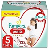 Pampers Baby Windeln Pants Größe 5 (12-17kg) Premium Protection, 132 Höschenwindeln, MONATSBOX, Weichster Komfort Und E