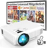 DRQQ Beamer HI-04 Mit 100 Zoll-Leinwand, 7000 Lumens Beamer Full HD 1080P Unterstützt, Mini Video Projektor Kompatibel mit TV-Stick Smartphone Tablet HDMI VGA USB AV TF, Heimkino Beamer, Weiß