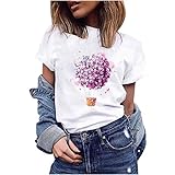 Qiuday T-Shirt Damen Kurzarm Oberteile Sommer Vintage Herzmuster Drucken Weiß Tee Tops lose Casual Rundhals Shirt Hemd Bluse Basic Pullover Sweatshirt Female Teenager Mädchen Hemd Tunika Top