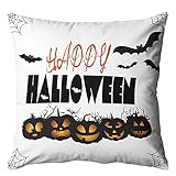 Kissenbezug Halloween, Kissenbezüge Fledermäuse Kürbis, Kissenbezug Deko 45x45, Dekorative Kissenhülle Sofakissen Zierkissenbezug für Sofa Wohnzimmer S