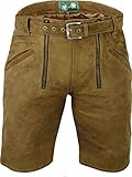 Kurze Lederhose mit gürtel- Lederhose Herren kurz inklusive gürtel echt Leder Nubuk Zunfthose in Camel, Zimmermannshose Leder, Hellb
