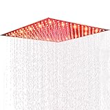 Suguword 40 * 40cm Luxus LED Einbau-Duschkopf Regendusche Deckenbrause Quadrat Überkopfbrause superflach Farbewelchseln nach Temp