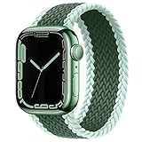 Geflochtene Solo Loop Nylon Armband Kompatibel mit Apple Watch Armbänder SE Series 7/6/5/4/3,Elastisch Damen Herren Uhrenarmband für iWatch Ersatzband 44mm 40mm 42mm 38mm 45mm 41mm,Helles Armeegrü