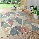 Paco Home In- & Outdoor Teppich, Terrasse u. Balkon, Wetterfest Modern Geometrische Muster, Grösse:80x150 cm, Farbe:Mehrfarbig