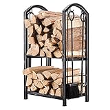 Amagabeli Kamin Kaminholz Holzregal mit Werkzeugsets Indoor Holzhalter Kamin Outdoor Holzhalter Rack Großer Speicher Stapelofen Schmiedeeisen Protokolle Feuerstelle Zubehör Vintage Zinn Farb