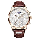 LIGE Herren Uhren Multifunktionale wasserdichte Chronograph Analog Quarz Armbanduhr Leuchtende Zeiger Business Fashion Edelstahl Leder Uhr für Männer Braun Weiß…