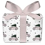 5er Set Weihnachts Geschenkpapier Bögen WEIHNACHTSAUTO TANNENBAUM ROSA Auto Weihnachten Weihnachtspapier. Gedruckt auf PEFC zertifiziertem Papier, 50 x 70