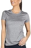 icyzone Sport T-Shirt Damen Kurzarm Laufshirt - Atmungsaktive Fitness Gym Shirt Schnell Trockened Funktionsshirt (M, Grau)