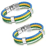 Aroncent Brasilien Flagge Armband Lederarmband Kordelarmband Fanartikel Fussball Weltmeisterschaft WM & EM Europameisterschaft 2017 Länder Style g