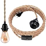 Pendelleuchte Kit mit Schalter, Vintage Hängelampe mit 4.5 Meter gedrehten Hanfseil E27 Lampenfassung für Küche, Bar, Fundament, Lager, Bauernhof (ohne Birne)