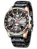 Quarz Armbanduhr für Herren Wasserdicht Edelstahl Metallarmband Chronograph D