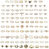 Milacolato 108Pcs Midi Ring Böhmischer Knöchelring Sets Mode Finger Vintage Roségold/Golden Stapelbare Ringe für Frauen Knöchel Midi Ring