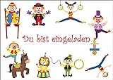 10-er-Set lustige Zirkus-Einladungskarten / Geburtstagseinladungen Kinder Mädchen Jungen zum Kindergeburtstag mit Clown oder zum Zirkusbesuch von EDITION COLIBRI (10729)