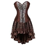 Korsett Damen Steampunk Vollbrust Corsagen Kleid Spitze Gothic Kostüm Retro Halloween Pirat Vintage Korsage Bustier Mit Reißverschluss Sexy Brokatmuster Top Stahlstäbchen Weste Frauen Stäbchen M