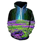 Hoodie 3D Blume Meer Digitaldruck Pullover Kapuzenpullover Casual Pullover Herren und Damen Sweatshirts, e, XXL