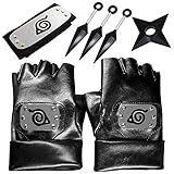 Daohexi Naruto Cosplay Zubehör Set, Ninja Konoha Naruto Stirnband Kakashi Stirnschutz und Naruto Cosplay Handschuhe, Kunai Ninja Shuriken Cosplay Zubehör Für Naruto F