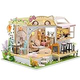 Hosdiy DIY Puppenhaus Bausatz Holz - Katze Miniatur Haus Bausatz mit Möbeln, LED und Musik - Geschenk für Erwachsene und Kinder 14 +