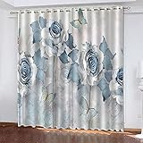 TTBBBB 2Er Set Gardinen Vorhang Blickdicht Blaue Rose B 280 x H 240 cm 3D Druckmuster Öse Thermisch isoliert 90% Blickdicht Vorhang für Kinder Jungen Mädchen Sp