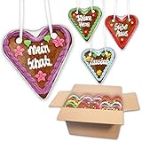 15x Lebkuchenherz im Mischkarton mit verschiedenen Wiesn Sprüchen - 14cm | Mitbringsel und Geschenke für Geburtstagsparty | Lebkuchen Herzen als Deko | LEBKUCHEN-WELT