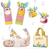 Baby Rasseln Spielzeug Socken und Handgelenk Set, Fuß Finder und Handgelenk Rassel ​Kleinkind ​Nettes ​Tier Plüschtier Entwicklungs Spielzeug für 0-12 Monate Neugeborene Mädchen und Jungen 4PCS