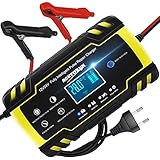Autobatterie Ladegeräte 12/24V 8A Vollautomatisches Intelligentes Erhaltungsladegerät mit LCD-Touchscreen Batterieladegerät für Auto, Motorrad, Rasenmäher oder B