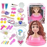 DAN DISCOUNTS Kinder Schminkkopf Frisierkopf, Kinderschminke Set Mädchen inklusiv Kosmetik und Zubehör, Styling Kopf Puppe Frisierkopf Kinder Rollenspiele Spielzeug