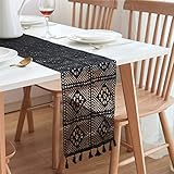 Nicole Knupfer Vintage Boho Makramee Tischläufer handgewebte Hochzeit Tischdekoration, Tischsets für Home Wedding Festival Party Tablewear Decor (Schwarz,24 * 160cm)