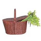 YQGOO Picknickkörbe mit Deckel Kreativer Einkaufskorb im Freien Flip Food Storage Basket Bambuskorb Einkaufskorb Obstkorb