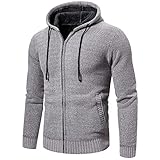 Herren-Strickjacke, modisch, mit Kapuze, dicker, locker, warm, lässig, Outdoor, bequem, Trend, All-Match-Reißverschluss, gebrochenes weiß, XXL