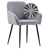 AINPECCA Esszimmerstuhl aus Teddy-Fleece, kuscheliges Fell mit Teddy-Fleece-Sitz, Bürostuhl, luxuriös, superweich, flauschig, Sitzfläche aus Fell (hellgrau)