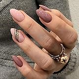 Brishow Sarg Künstliche Nägel Kurze Falsche Nägel gefälschte Nägel Gold Glitter Drücken Sie auf die Nägel Ballerina Acryl Full Cover 24 Stück für Frauen und M