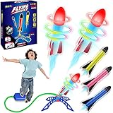 FOSUBOO 6x Rakete Spielzeug Geschenk für Kinder ab 3 4 5 6 7 Jahre Junge Mädchen Outdoor Spiele Gartenspiele ( 3 LED Rakete,3 Schaumstoff Rakete ) Druckluftrakete ( 10x Weltraum Kleber für Kinder )