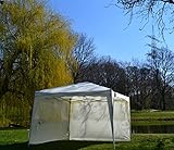 defacto® Faltpavillon 3x3m Inkl. 2 Seitenteile in Weiss Pavillon Gartenzelt Popup Polyester - Wasserdicht Tragetasch und Befestigung Seile und Nagele UV Schutz 50+