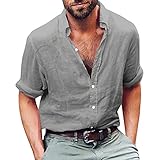 Gemijacka Leinenhemd Herren Regular Fit Button-down Sommerhemd Langarm & Kurzarm Herren Hemd Shirt Freizeithemd Herren,grau,L