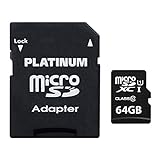 Platinum High Speed microSDXC Karte 64GB Class 10 UHS-I U1 Speicherkarte inkl. SD Adapter - Micro SD Karte für Smartphone, Tablet, Kamera 177323