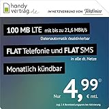 handyvertrag.de LTE All 100 MB - monatlich kündbar (Flat Internet 100 MB LTE mit max. 21,6 MBit/s mit deaktivierbarer Datenautomatik, Flat Telefonie, Flat SMS und EU-Ausland, 4,99 Euro/Monat)