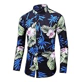 Hemd Herren Drucken Loose/Slim Fit Langarmshirt Herren Hawaii Sandstrand Style Hemd Herren Angeln Surfen Lässig Hemd Herren Klassisch Knopfleiste Revers Hemd H