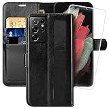 MONASAY Schutzhülle für Samsung Galaxy S21 Ultra 5G 17,3 cm (6,8 Zoll), mit S-Halterung, Displayschutz, Flip-Folio-Lederhülle, RFID-blockierendes Kreditk