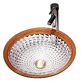 ZCM-JSDS Aufsatzwaschbecken Aus Gehärtetem Glas,Modernes Aufsatzbecken Rund, Waschbecken mit Pop-Up-Abfluss, Waschbecken im Badezimmer, Aufsatzwaschbecken im B