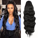 YEESHEDO Pferdeschwanz Haarteil Clip Extensions mit Kordelzug Lang Wellig Schwarz Haarverlängerunge Natürliche Perücke Afro Lockige Ponytail fuer Zopf (1B#)