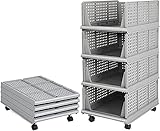 Bossjoy 4er Set stapelbarer Schrank-Aufbewahrungsbox-Organizer (einfach zu öffnen und zu Falten), Kunststoff-Garderoben-Schrank-Organizer-Box für Zuhause, Schlafzimmer, Küche, G