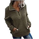 Damen Ladies Sweat Pull Over Kapuzenpullover Pullover Sweatshirt Plüsch Hoodie Mit Taschen Rollkragen Pulli Teddy-Fleece Casual Einfarbig Langarm Hohe Qualität Elegant & Herbst Winter Warm Ob