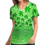 JAYYOU T-Shirt für Damen, St. Patrick's Day, bedruckt, Sommer, kurze Ärmel, V-Ausschnitt, Top, Urlaub, Arbeitsobjekt, grün, M