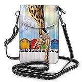 ADONINELP Lederhandtasche Umhängetasche Giraffen küssen neben der Kabine Kleine Umhängetasche Handy Geldbörse Geldbörse Handtaschen Umhängetasche Handytasche Tasche für Frauen Mädchen Erw