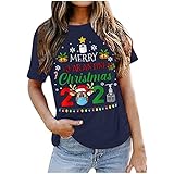 Damen Weihnachts T Shirt Holiday Kurzarm Rundhals T-Shirt Lustig Weihnachtsmann Tshirt Xmas Santa Claus Bluse Oberteil Tee Top