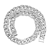 SM SunniMix Kubanische Kette, Punk gepflastert, Strasssteine ​​​​Luxus/Zubehör Solid Strong Miami Link Chunky Bracelet Fashion Heavy Hip Hop Halsketten für - Silber 19,68 Z