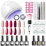 Gel Nagellack Set Mit UV Nagel Lampe, TOMICCA 6 Farben Rot UV Gellack Gel Nägel Starter Set für Damen Anfänger Selber Komp