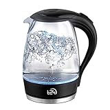 T24 LED Glas Wasserkocher 1,7 Liter mit LED-Beleuchtung, Trockenlaufschutz, BPA frei, 2200W | TÜV Rheinland GS Zertifiziert… (Schwarz)